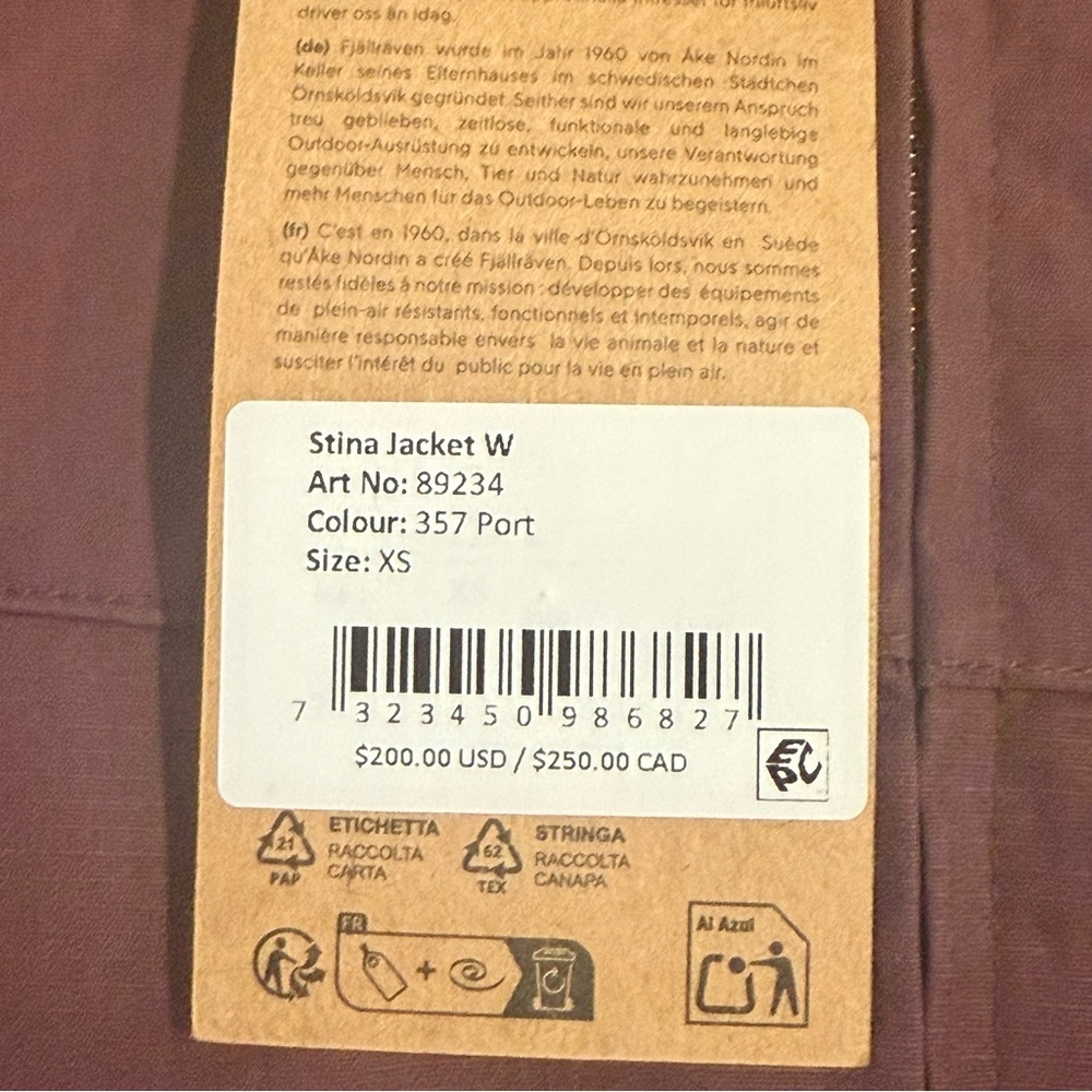 NWT Fjällräven Stina Jacket W – Women’s – Port (burgundy) extra small - Picture 5 of 8